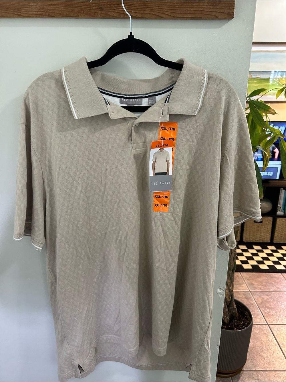NWT Ted Baker Men's Textured Geometric Jacquard Polo Shirt - Size XXL